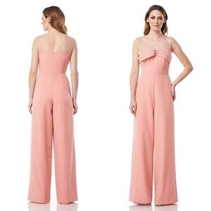 JS Collections Womens Black Illusion Bow Front Wide Leg Jumpsuit Peach Pink 10